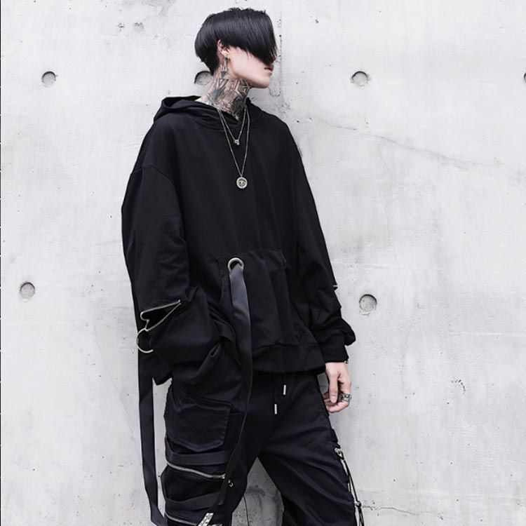 パーカー トップス ブラック オーバー ストリート 韓国 ワンフォークロージング 1111clothing オーバーサイズ ジップ