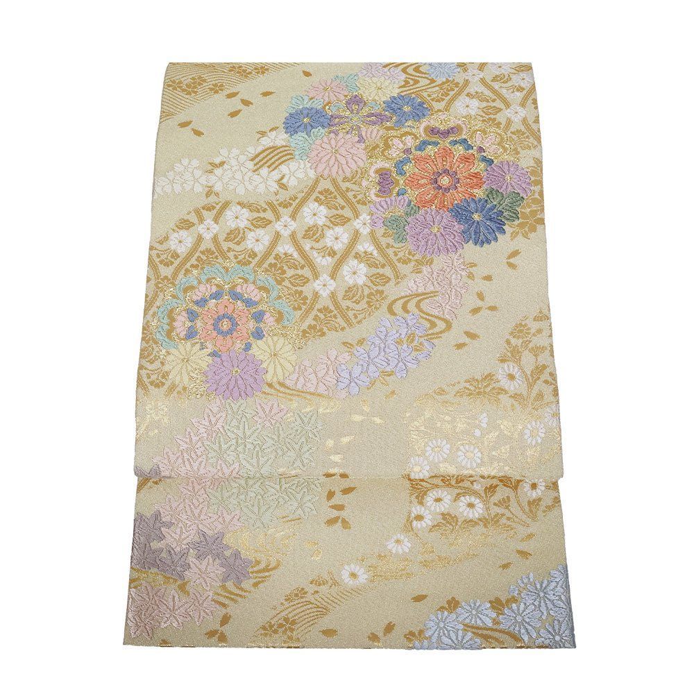さくら⭐︎水萌に菖蒲と蓮子の花　唐織　袋帯 さくら様専用⭐︎水萌に菖蒲と蓮子の花 唐織 袋帯 - メルカリ