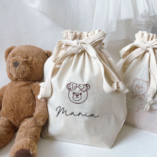 巾着袋　バレエ　くま　アップリケ　ハンドメイド 巾着 巾着袋 名入れ 名入れ巾着 お名前入り ギフト 出産祝い - メルカリ