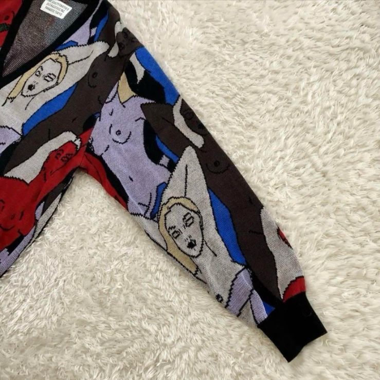 ワコマリア 天国東京百女柄図 ニット ジャガード カーディガン サイズM