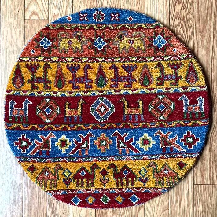 ペルシャ絨毯ギャッベ座布団手織りイラン丸(63)