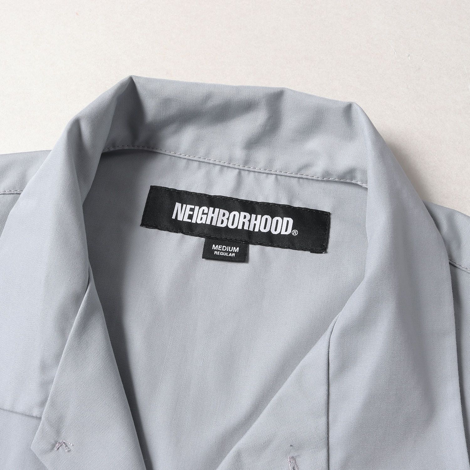 美品 NEIGHBORHOOD ネイバーフッド シャツ サイズ:M 22AW ラインデザイン オープンカラー ワークシャツ CLASSIC LINE  WORK SH LS . EC グレー ネイビー トップス カジュアルシャツ 長袖 ブランド