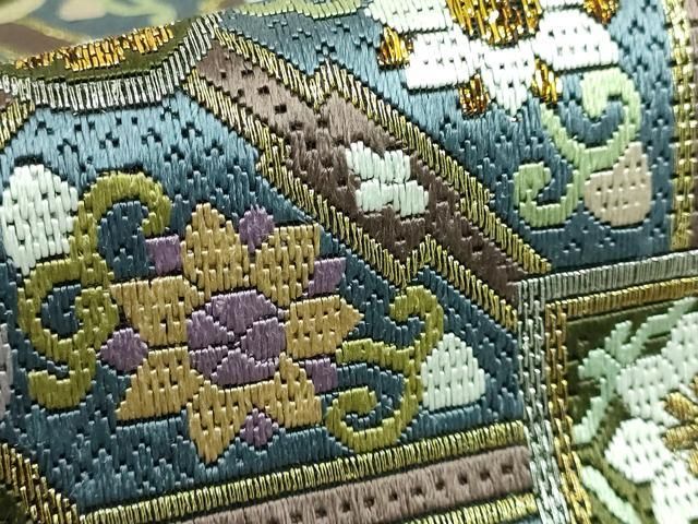 平和屋本店□極上 全通柄袋帯 総刺繍 絽刺し 蜀江花文 金糸 逸品 未  