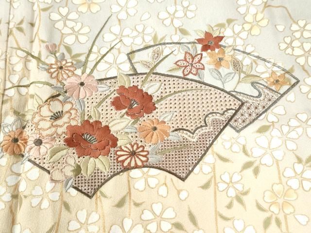 平和屋着物＃中国三大刺繍　スワトウ刺繍　相良刺繍　道行コート　扇面花菱文　暈し染め　金彩　正絹　逸品　CAAV5612id 平和屋着物＃中国三大刺繍 スワトウ刺繍 相良刺繍 道行コート 扇面花菱文