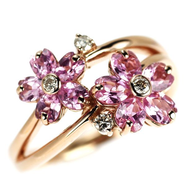 リング ダイヤモンド1.3ct ピンクサファイア0.24ct フラワーリング K18PG ピンクサファイア ダイヤモンド リング 1.40ct D0.05ct