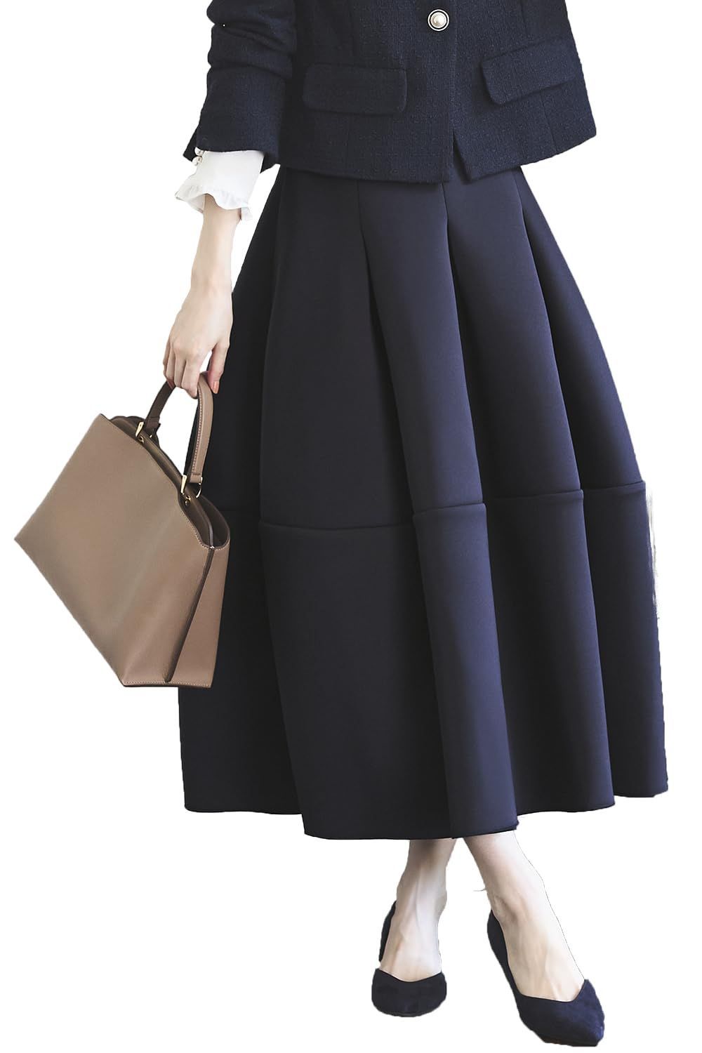 Size M_Color A コクーン|ネイビー NE ルイ ルエ ブティック シルエット 丈 ボンディング ボリューム スカート レディース ミセス ママ スカート ボトム 大きいサイズ ウエストゴム ロング マキシ フ 立体的 着回し カジュアル