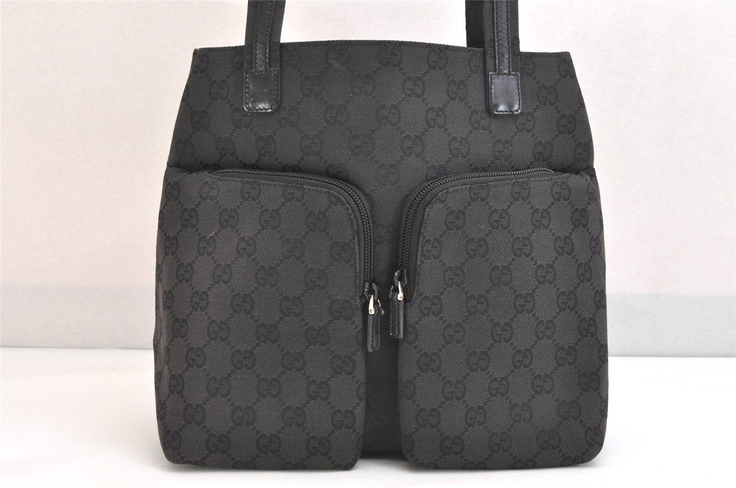 GUCCI グッチ ヴィンテージ ショルダートートバッグ GGキャンバス レザー 0021076 ブラック 2459N