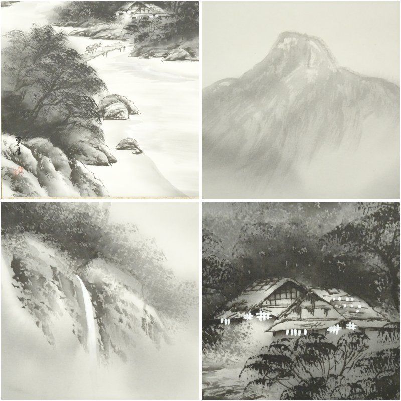 石 山 筆 【 肉筆 】 絹本掛軸 著色水墨画 共箱 落款印譜在 石 山 筆 【 肉筆 】 絹本掛軸 著色水墨画 共箱 落款印譜在