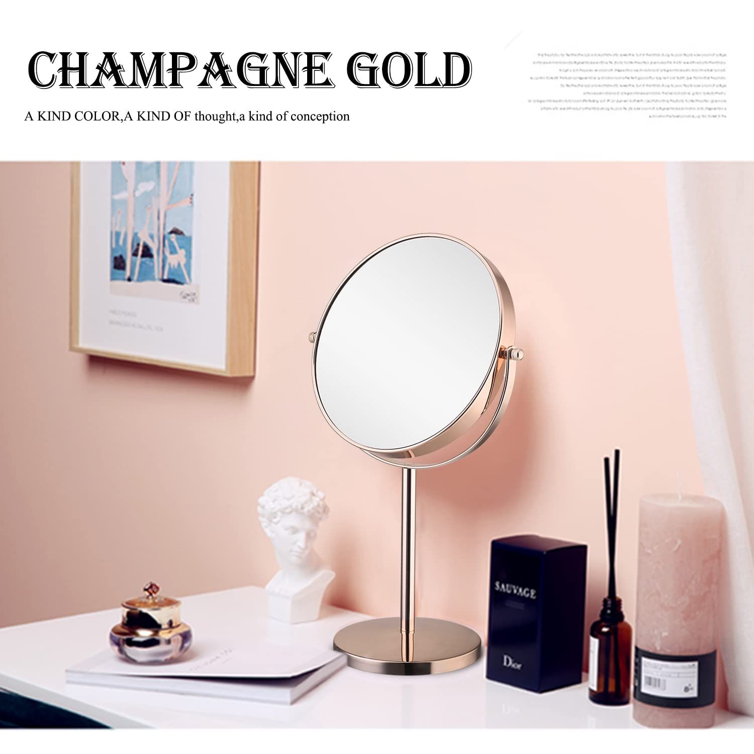 数量限定 メイクアップ スタンドミラー 卓上ミラー 360度回転 M・鏡面