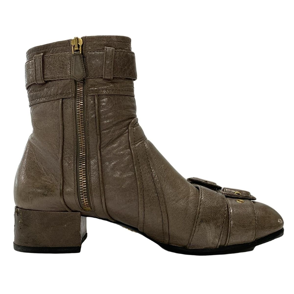 PRADA プラダ ショートブーツ 39 - グレーベージュ アウトソール張替済 レザー