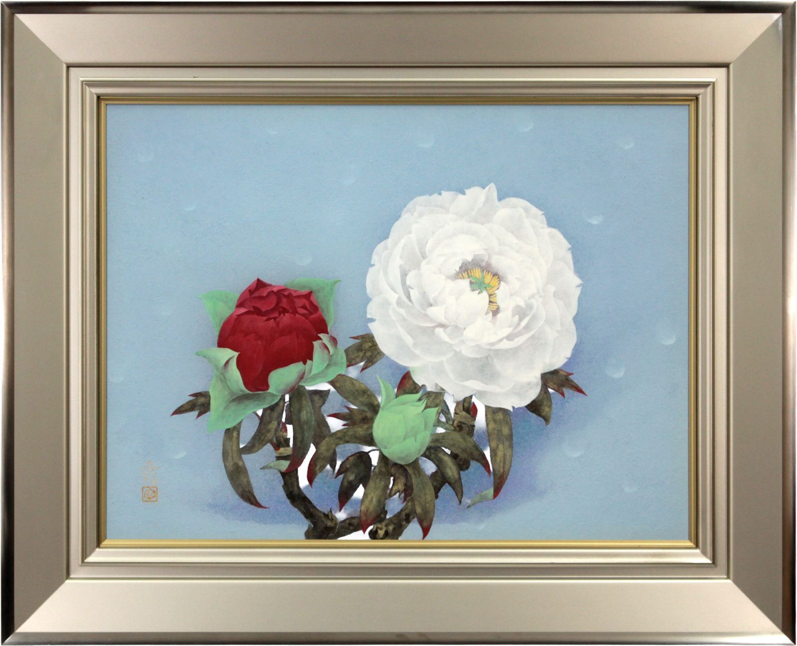 鹿見喜陌 「紅白華」 日本画 絵画 鹿見喜陌 「紅白華」 日本画 絵画 - メルカリ