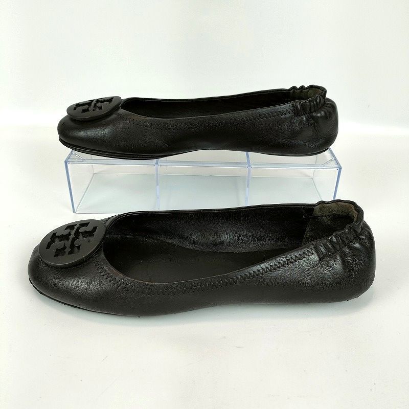 TORY BURCH トリーバーチ フラットシューズ 7.5M 24.5相当 ブラック 黒 レザー パンプス バレエシューズ サークルロゴ レディース 人気 KIN-KAAI_COM