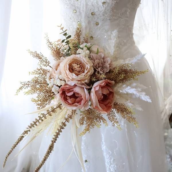 ブーケ・ブートニア　結婚式　前撮り　撮影用 Amazon｜日本製 結婚式43*33cm ブーケ ブートニア セット