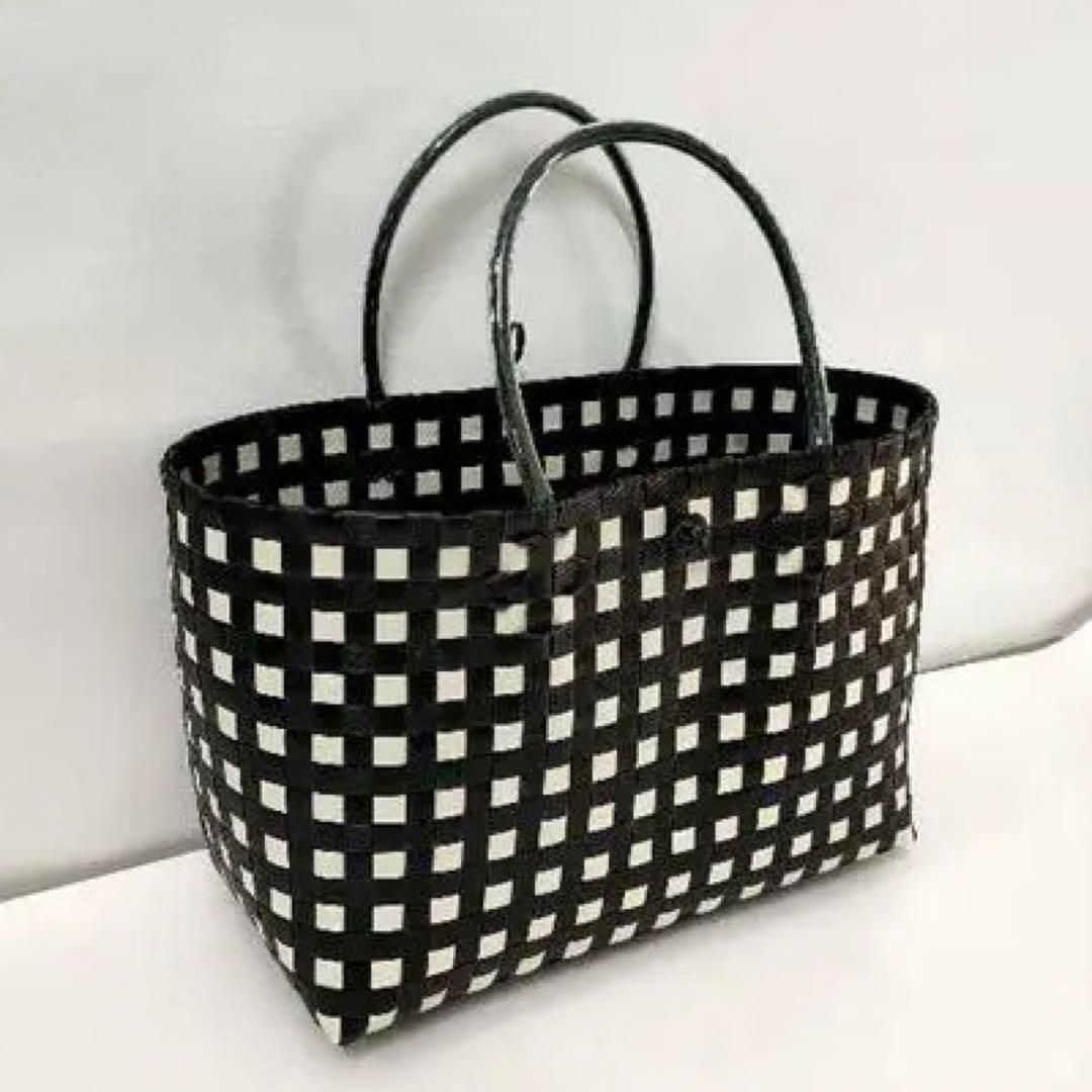 プラかご V4 ハンドメイド PPバンド エコバッグ ブラック×ホワイト