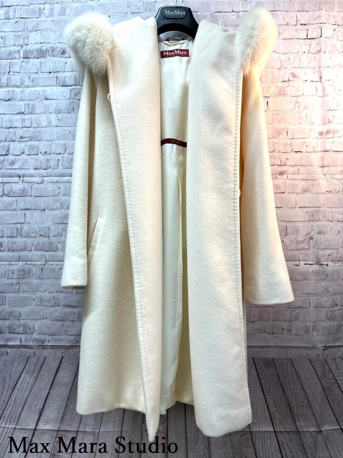 【美品】Max Mara Studio　ウール　ファー付きロングコート　36