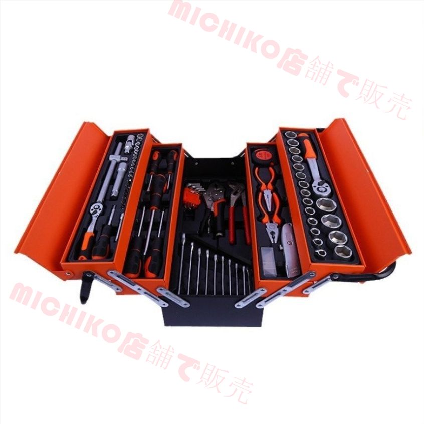 A255 ♥のものです*ラチェットレンチ工具セット|自動車修理85点セット工具|レンチスリーブセット 鉄箱家庭用工具箱です