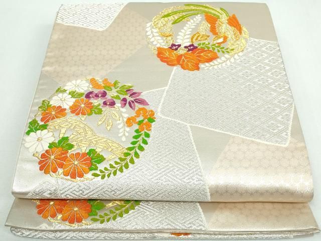 平和屋着物◎六通柄袋帯 唐織 花鳥文 金銀糸 正絹 逸品