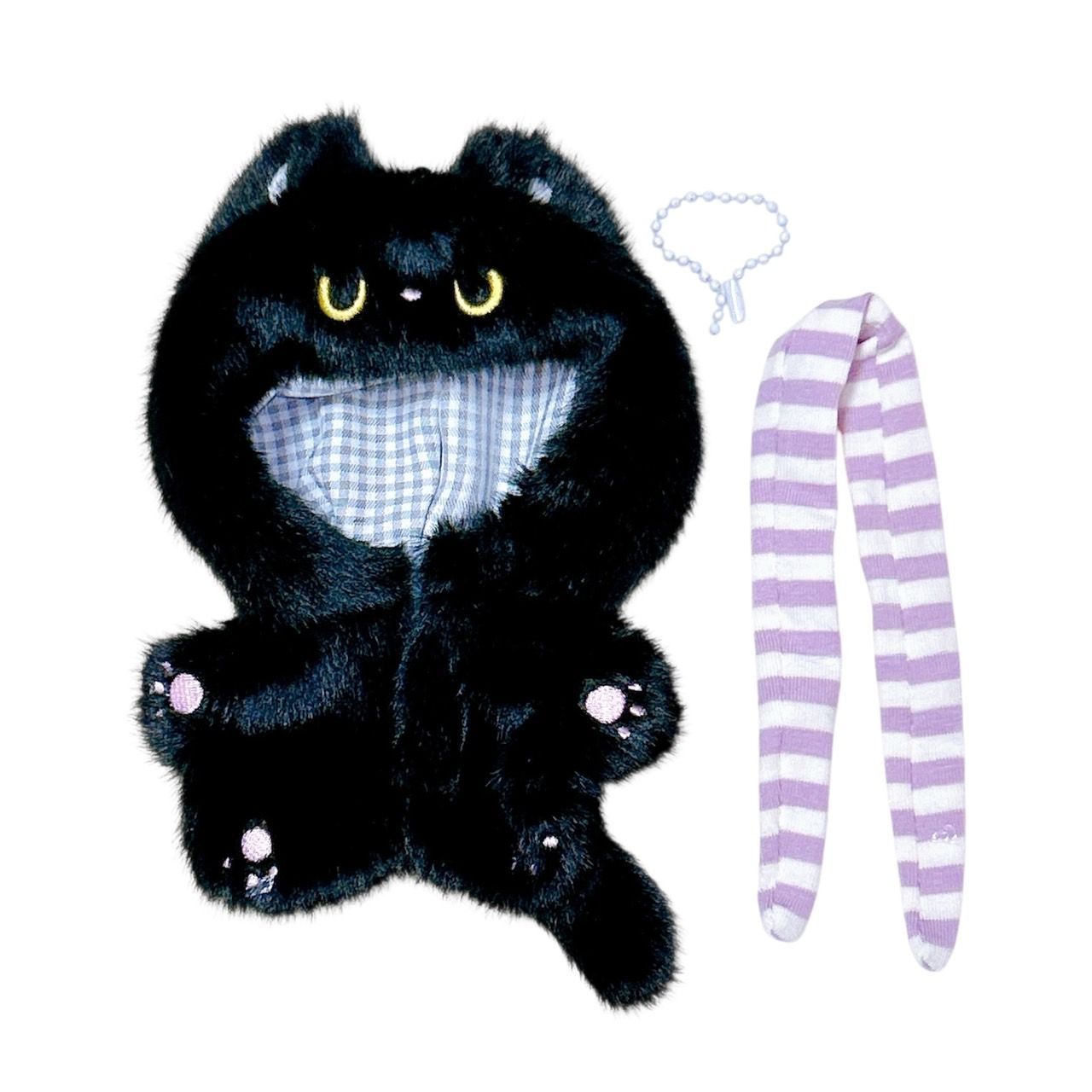 10cm】 ぬい服 かわいい もこもこ 黒猫の着ぐるみ スカーフ付き