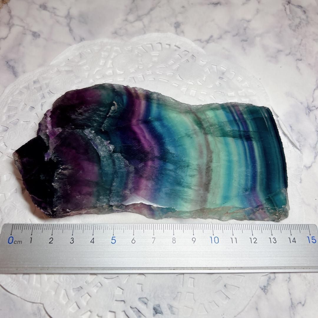 【E9939】レインボーフローライト　スライス　蛍石　グラデーション　虹色　置物　インテリア　原石　天然石