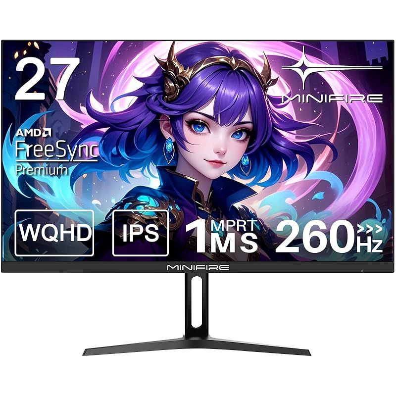 Minifire 27インチ WQHD 260Hz 1ms IPS ゲーミングモニター｜130% sRGB|99% DCI-P3｜AMD FreeSync Premiu|Adaptive Sync|HDR｜フリッカーレス ブルーライト軽減｜HDMI2.1×2