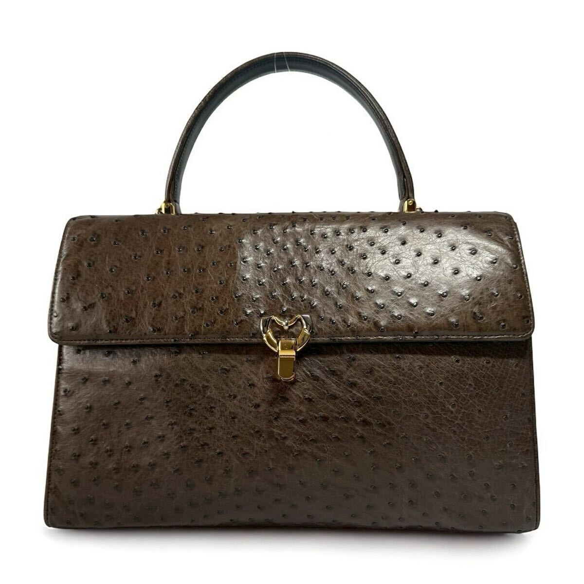 オーストリッチ ハンドバッグ ブラウン ostrich 通勤バッグ