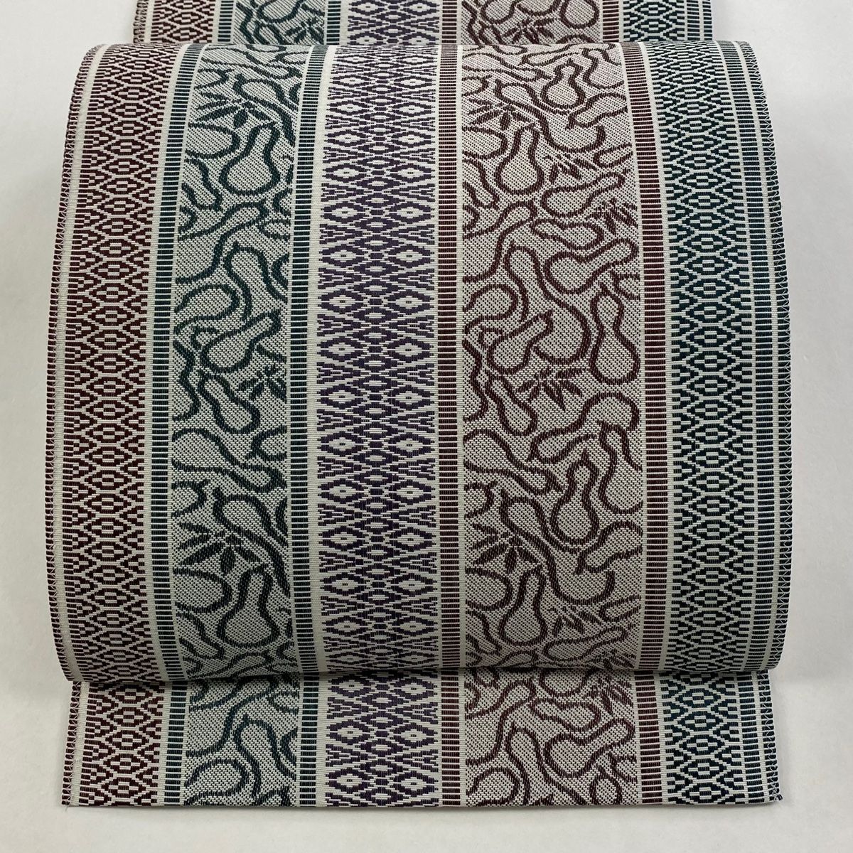 名古屋帯 名品 八寸名古屋帯 松葉仕立て ひょうたん 笹 茶紫 正絹