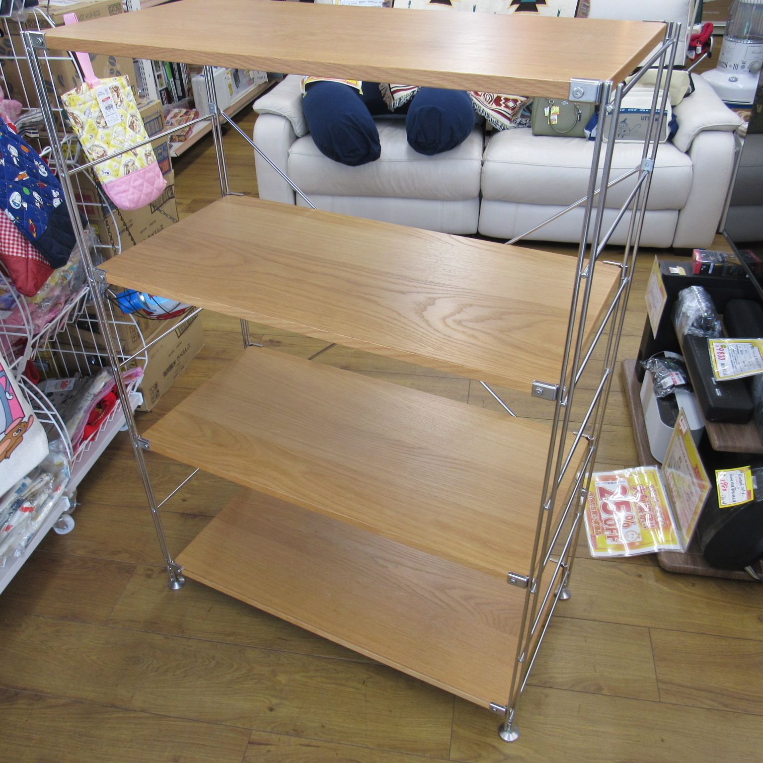 無印 ステンレスユニットシェルフ オーク材棚セット ワイド 中 エキスパート藤沢辻堂店