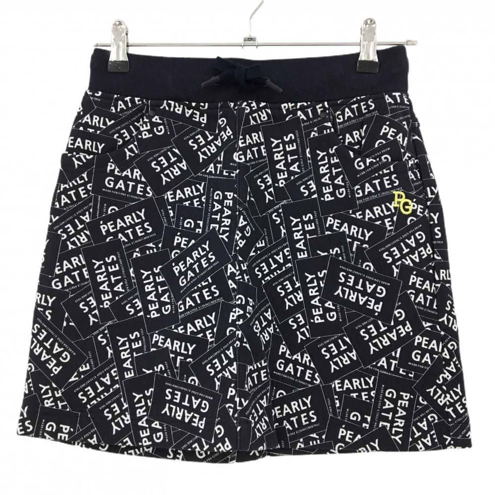 パーリーゲイツ スカート ネイビー×白 ロゴ総柄 ウエストゴム 調節紐 レディース 0 S ゴルフウェア PEARLY GATES