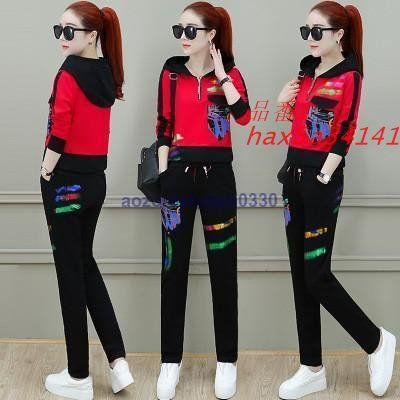 セットアップ レディース 上下セット ジャージ フード付き プルオーバー 運動着 スポーツウェア ジョグパンツ ロングパンツ 落書き hax5a341416