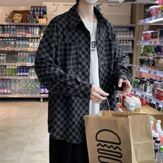 メンズ 秋冬 市松模様 チェック シャツ 長袖 韓国 ストリート メンズ 秋冬 市松模様 チェック シャツ 長袖 韓国 ストリート