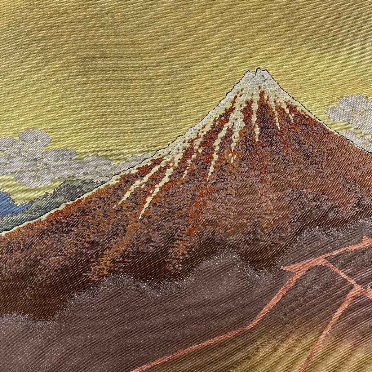 袋帯 秀品 山下白雨 風景 箔 金色 お太鼓柄 正絹