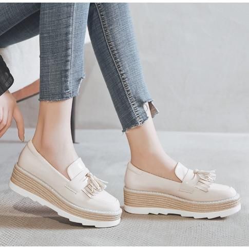 フリンジローファー タッセルローファー レディース スクエアトゥ マニッシュシューズ オックスフォードシューズ エナメル 麻 ウェッジソール 厚底 Gemma Linn ベージュ スクエアトゥ ローファー 種類4：ベージュ&frasl;22.5cm