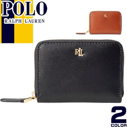 ラルフローレン Lauren Ralph Lauren 財布 ミニ財布 コインケース 小銭入れ 二つ折り財布 レディース メンズ ラウンドファスナー ロゴ ブランド 本革 革 黒 ブラック  SMALL ZIP AROUND WALLET 432876729