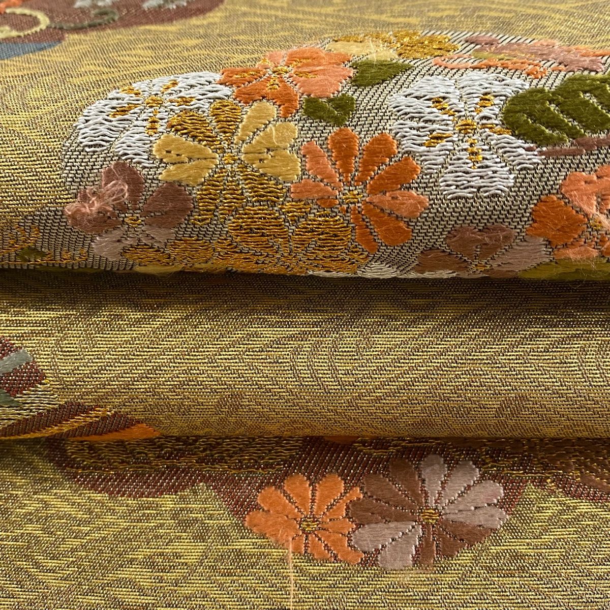 ドット 横縞 銀糸 くすみブルー 袋帯 着物 114a p 【夏帯】唐織り 袋帯