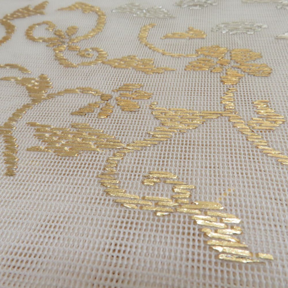 総刺繍 ドロンワーク 袋帯 銀通し 葡萄唐草 唐花 銀糸 お太鼓柄 Q925 総刺繍 ドロンワーク 袋帯 銀通し 葡萄唐草 唐花 銀糸 お太鼓柄