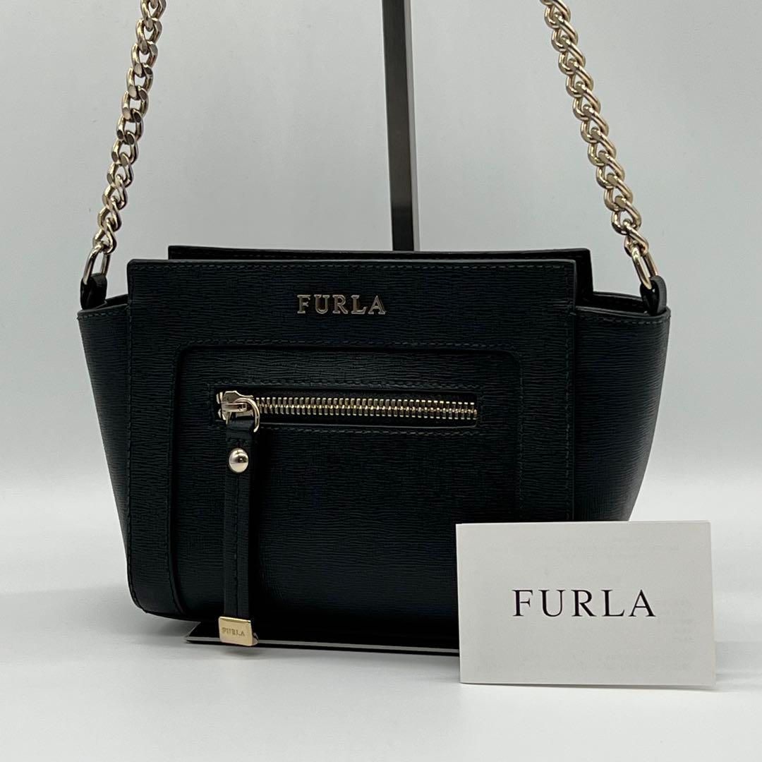 ✨極美品✨️FURLA Ginevra 金チェーン ショルダーバッグ ブラック