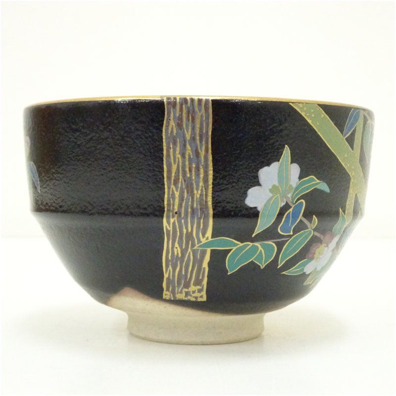 京焼 桑野睦子造 御所の花 十二月山茶花茶碗 茶道 抹茶 おしゃれ
