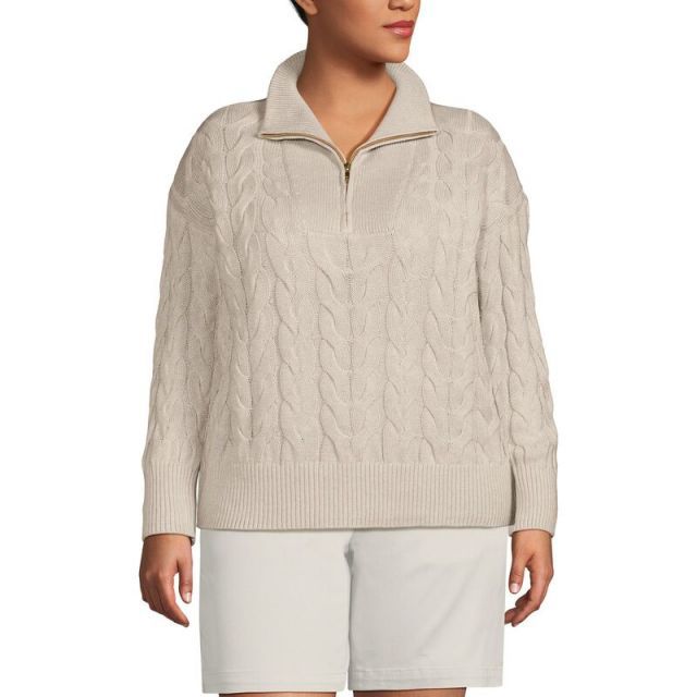 売れ筋商品|||ランズエンド ニット&セーター アウター レディース Plus Size Drifter Jacquard Crew Neck Sweater Paris heart Women's Drifter Cable Quarter Zip Sweater | Lands' End
