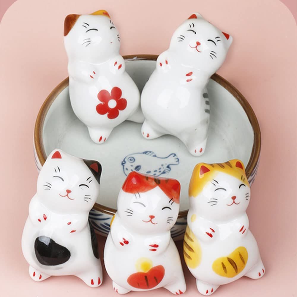 【在庫セール】箸置き猫 箸置きおしゃれしあわせ猫 雑貨 テーブル小物箸置き かわいい 招き猫箸置き 食器 磁器 5個セット卓上小物 置物 インテリア 飾り物