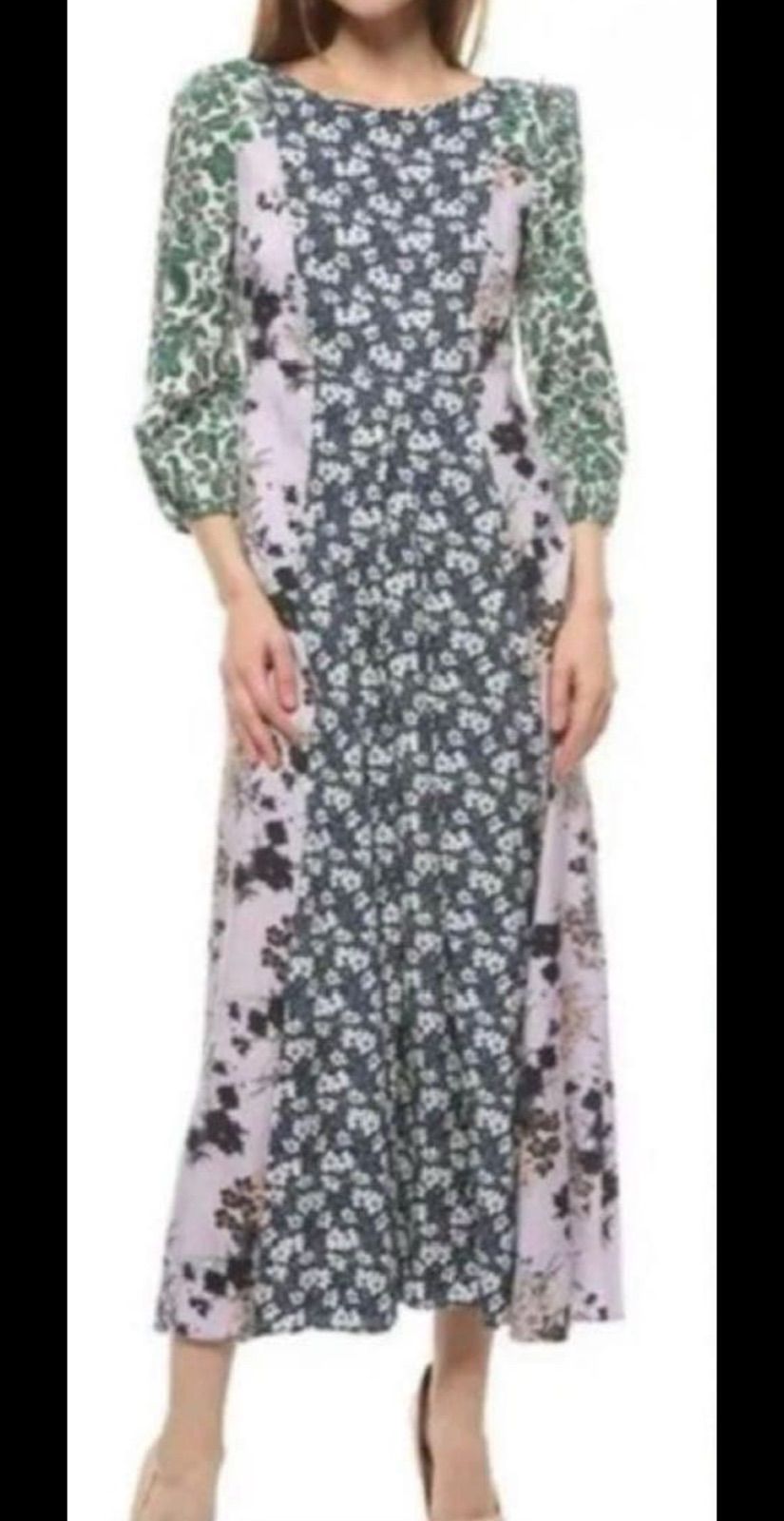 マックスアンドコー マキシ丈 花柄 パッチワーク ワンピース 40 L