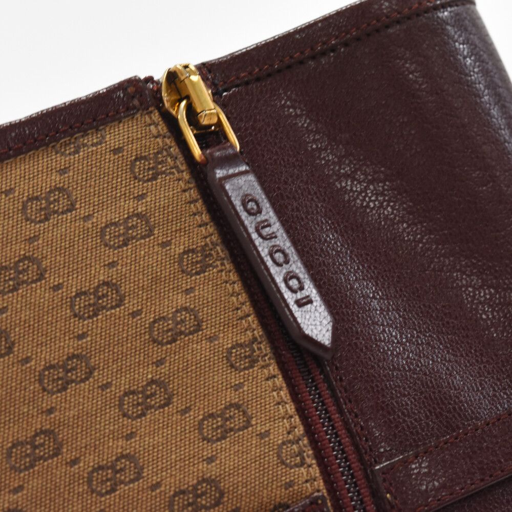 GUCCI (グッチ) 21AW ミニGGキャンバス レザー ヒールブーツ ボルドー