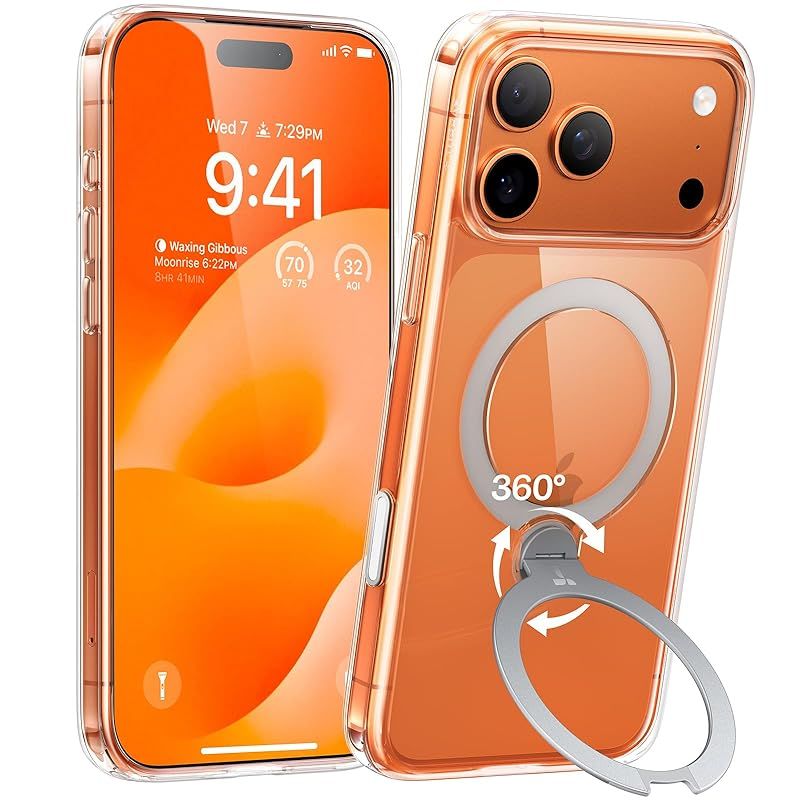 TORRAS iPhone 17 Pro 用 ケース 多機能一体 360°新定点回転スタンド Magsafe対応 カメラコントロールボタン 高耐久性 耐衝撃 ゼンマイ式スタンド リング 縦横両対応 マグネット搭載 急速充電対応 指紋防止 Ostand Q3