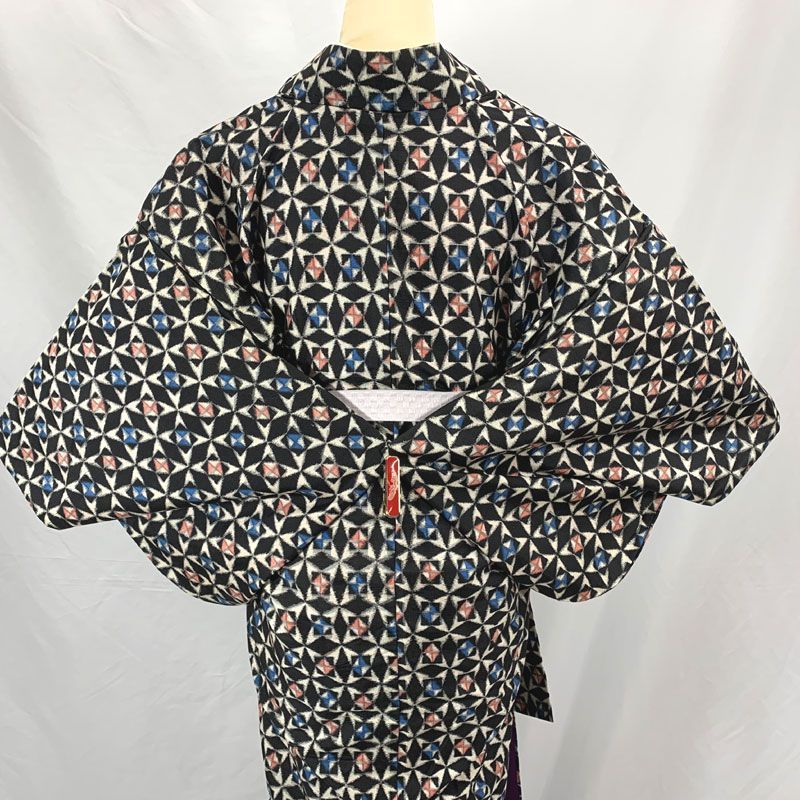 410aa3◇Kimono アンティーク着物 銘仙 花七宝 大正ロマン 昭和レトロ 和洋MIXコーデ ジュニアにも◇状態良好