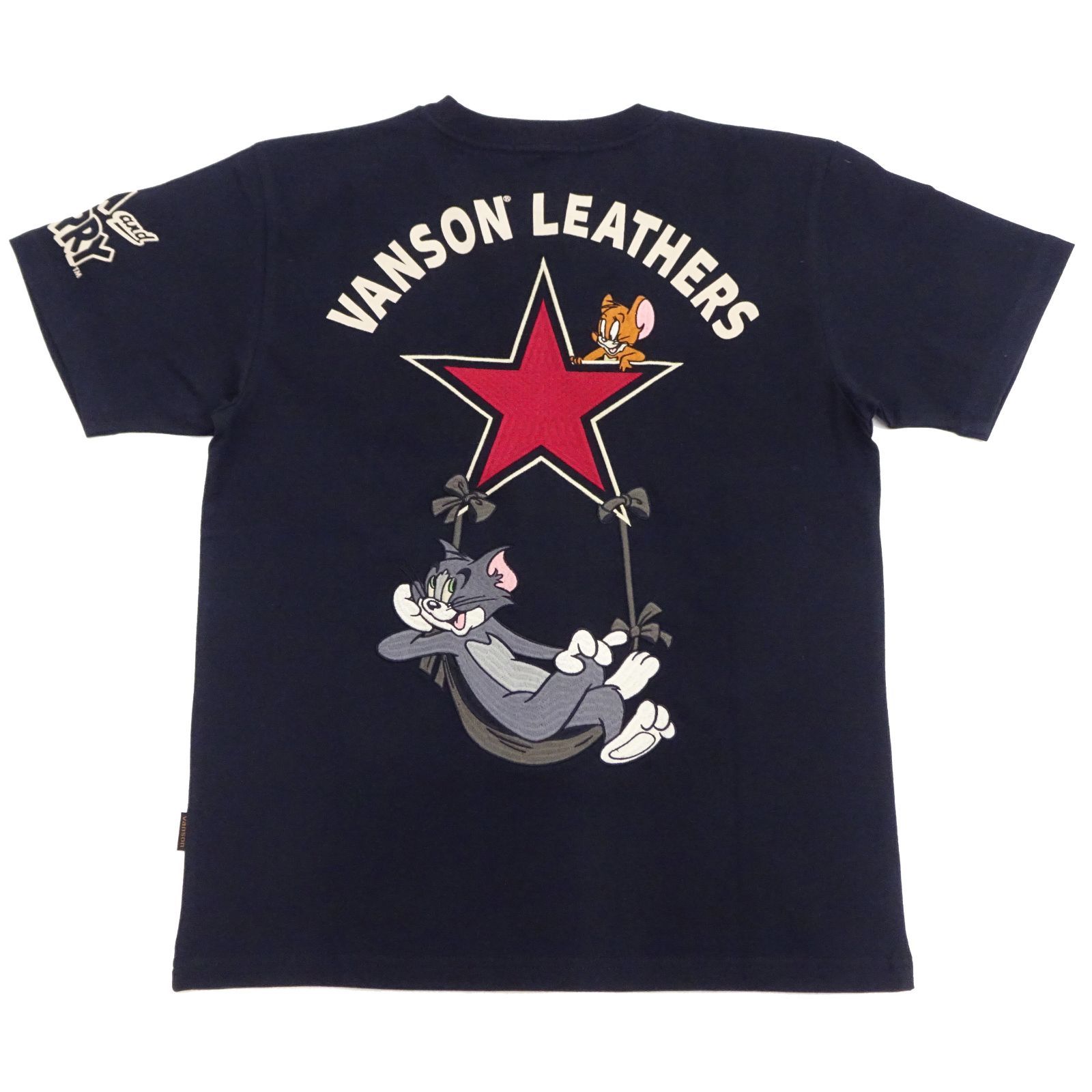 TJV-2429 トム & ジェリー バンソン 半袖Tシャツ VANSON ハンモック カスタムデザイン 刺繍Tシャツ 黒 新品 アメカジショップ