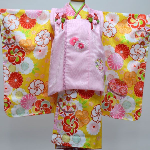 京越卸屋 七五三 三歳 被布・着物セット ピンク 桃色桜鞠 KYOETSU