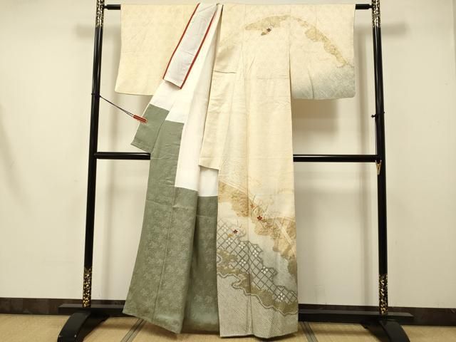 未着用　訪問着　金駒刺繍　金彩　椿　芝草　花　着物　071a d 未着用 訪問着 金駒刺繍 金彩 椿 芝草 花 着物 071a d - メルカリ