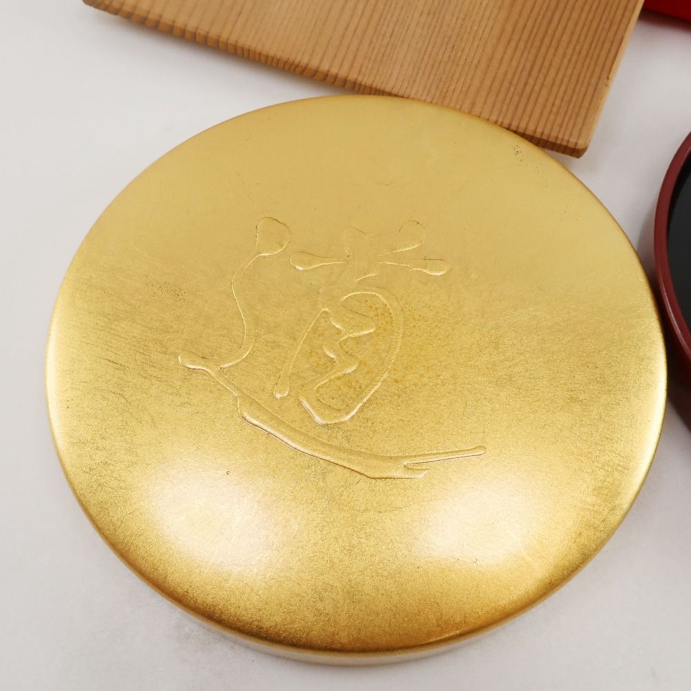 【祖雅堂】山中塗 金箔 御硯箱 硯 墨 筆 水入れ付き 丸型 ☆希少☆ _ その他雑貨 祖雅堂】山中塗 金箔 御硯箱 硯 墨 筆 水入れ付き 丸型 ☆希少