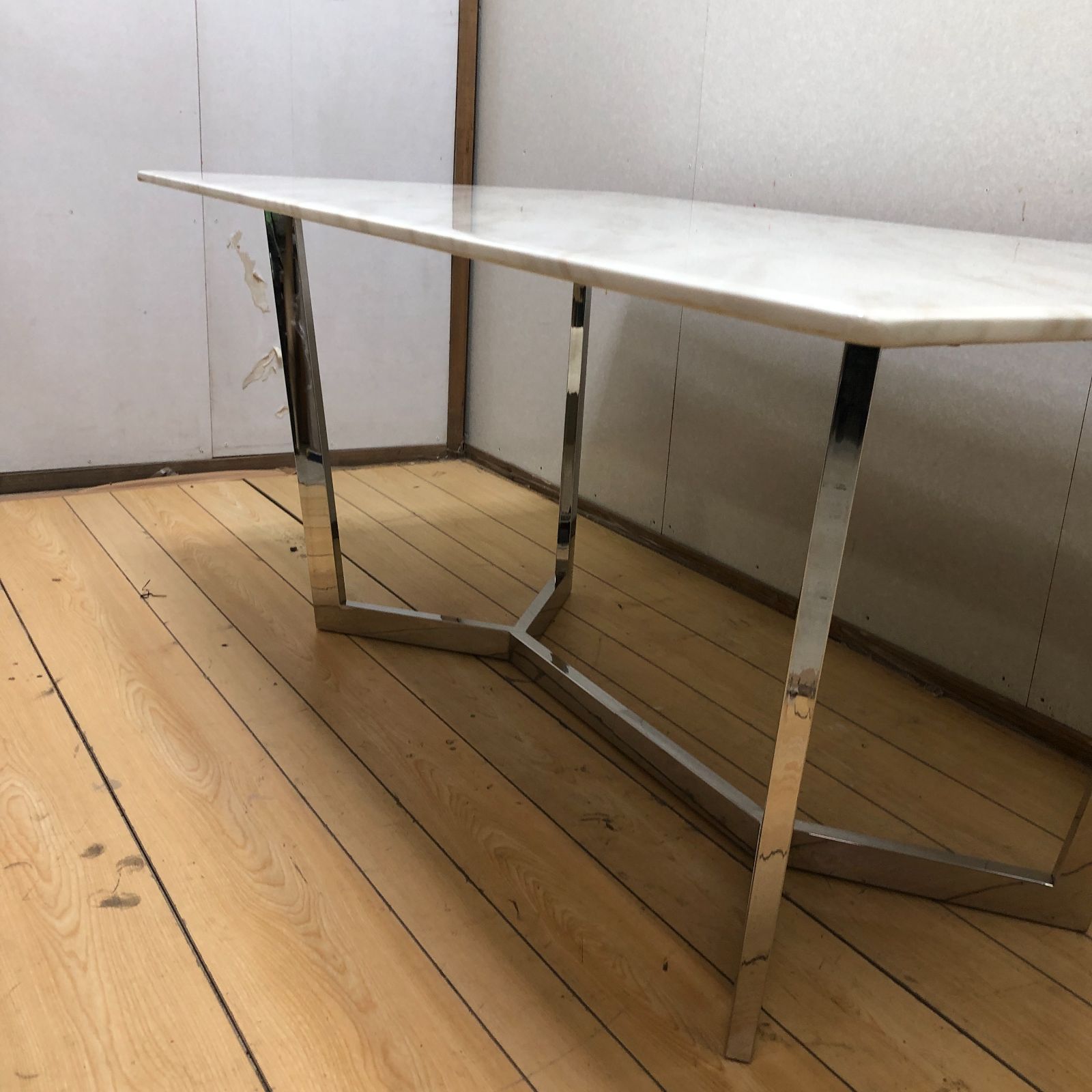 大理石 ダイニングテーブル 160×90×71cm 6人掛け ステンレス脚 高級感