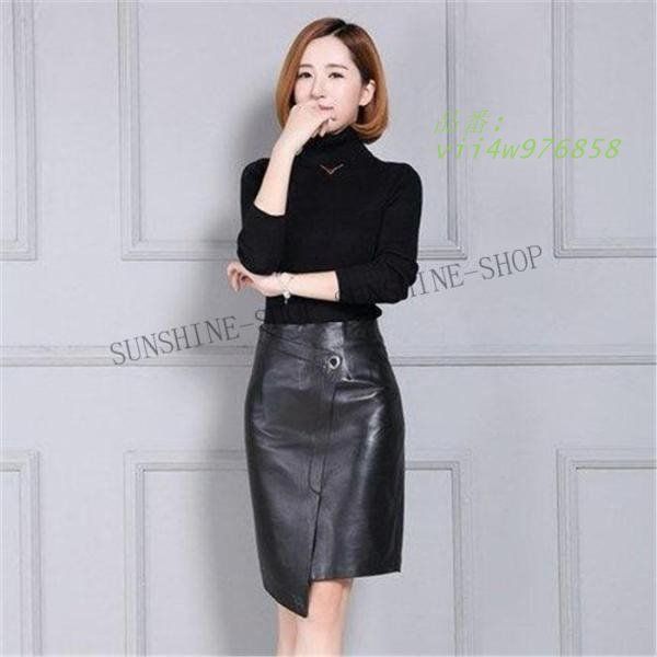 スカート ミディアム丈革スカート ラムレザー タイトスカート 膝丈ペンシルスカート ハイウエスト 羊革 vii 4 w 976858