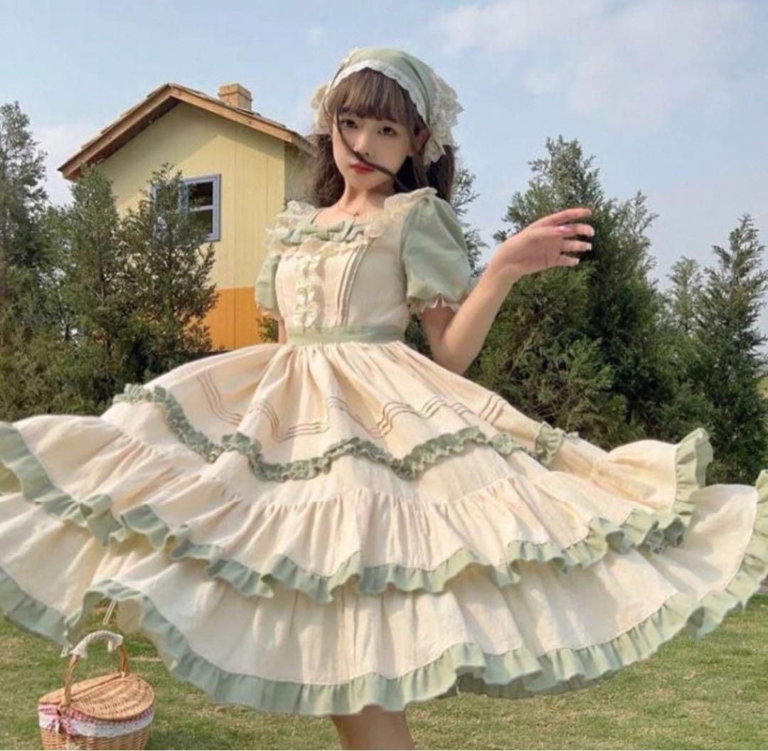 ♥ ロリータエプロン付きワンピース お出かけや女子会 普段着にぴったり
